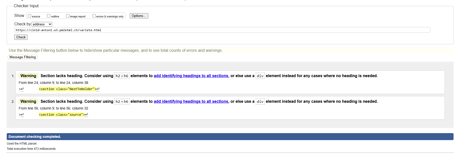 Statut de validité W3C 8